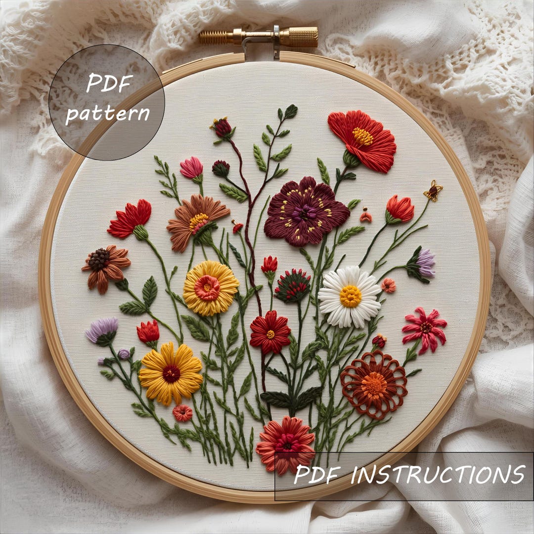 Minimal Wildflower Embroidery Pattern PDF | Simple Botanical Hoop Art ...
