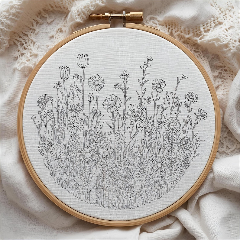 Wildflower Meadow Embroidery Pattern PDF | Soft Floral Hoop Art ...