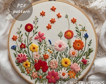 Cottagecore Wildblumen Stickmuster | Wiesenblumen PDF | Rustikale botanische Handstickerei