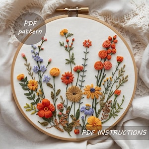 Wildblumen Wiese Stickmuster PDF | Weiche Blumen Hoop Art | Romantische Natur Handstickerei Download Bild 1