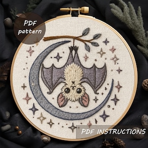 Bat Embroidery Pattern | Gothic Halloween Design | Flying Bat Line Art PDF