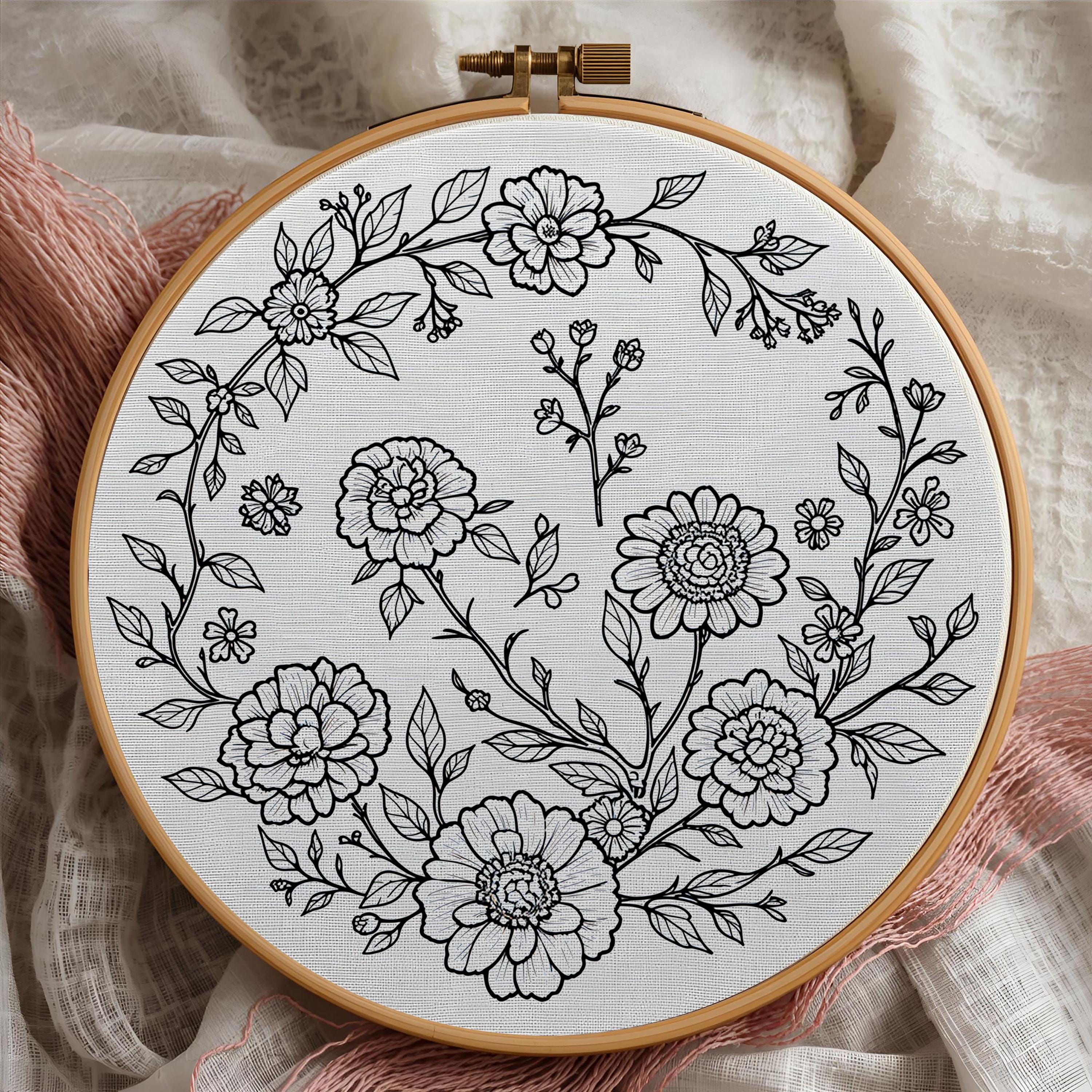 Boho Pastel Floral Embroidery Pattern | Delicate Flower Hoop Art | Soft ...