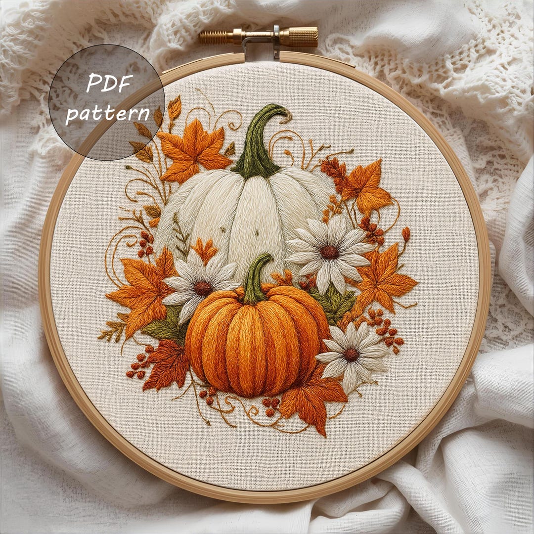 Pumpkin Embroidery Pattern PDF | Halloween Hoop Art | Autumn Hand ...