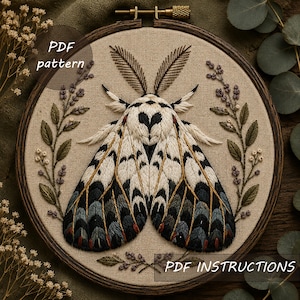 Luna Moth Embroidery Pattern, Botanical Insect Hoop Art (PDF Download)