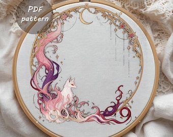 Mystical Fox Embroidery Pattern: Fantasy Hoop Art (PDF Download)
