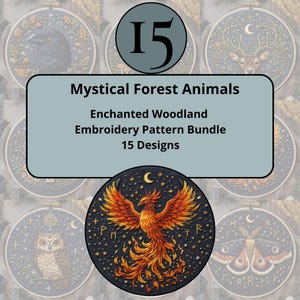 Paquete de patrones de bordado de animales místicos del bosque (15 diseños)