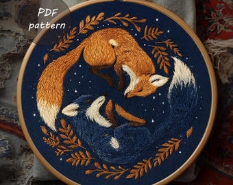 Autumn Sleeping Fox Embroidery Pattern | Cozy Fall Leaves (PDF Pattern)