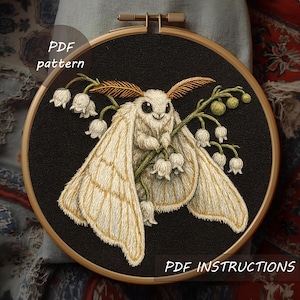 Moth Embroidery Pattern | Beige Nature Hoop Art (Digital Download)