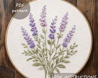 Lavendel Stickdatei, Lavendel Stickdatei, Stickanleitung 30x30 cm