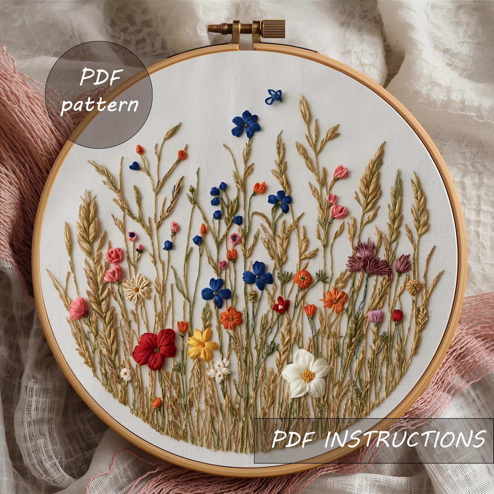 Wildflower Meadow Embroidery Pattern PDF | Soft Floral Hoop Art ...