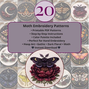 Moth Embroidery Pattern Bundle, Celestial Butterfly PDF (20 Designs)