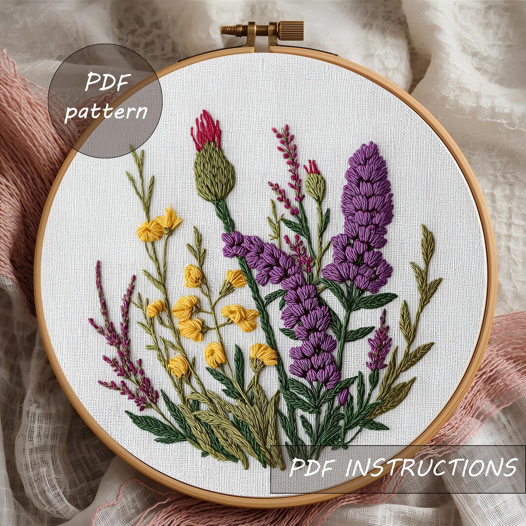 Wildflower Meadow Embroidery Pattern PDF | Soft Floral Hoop Art ...