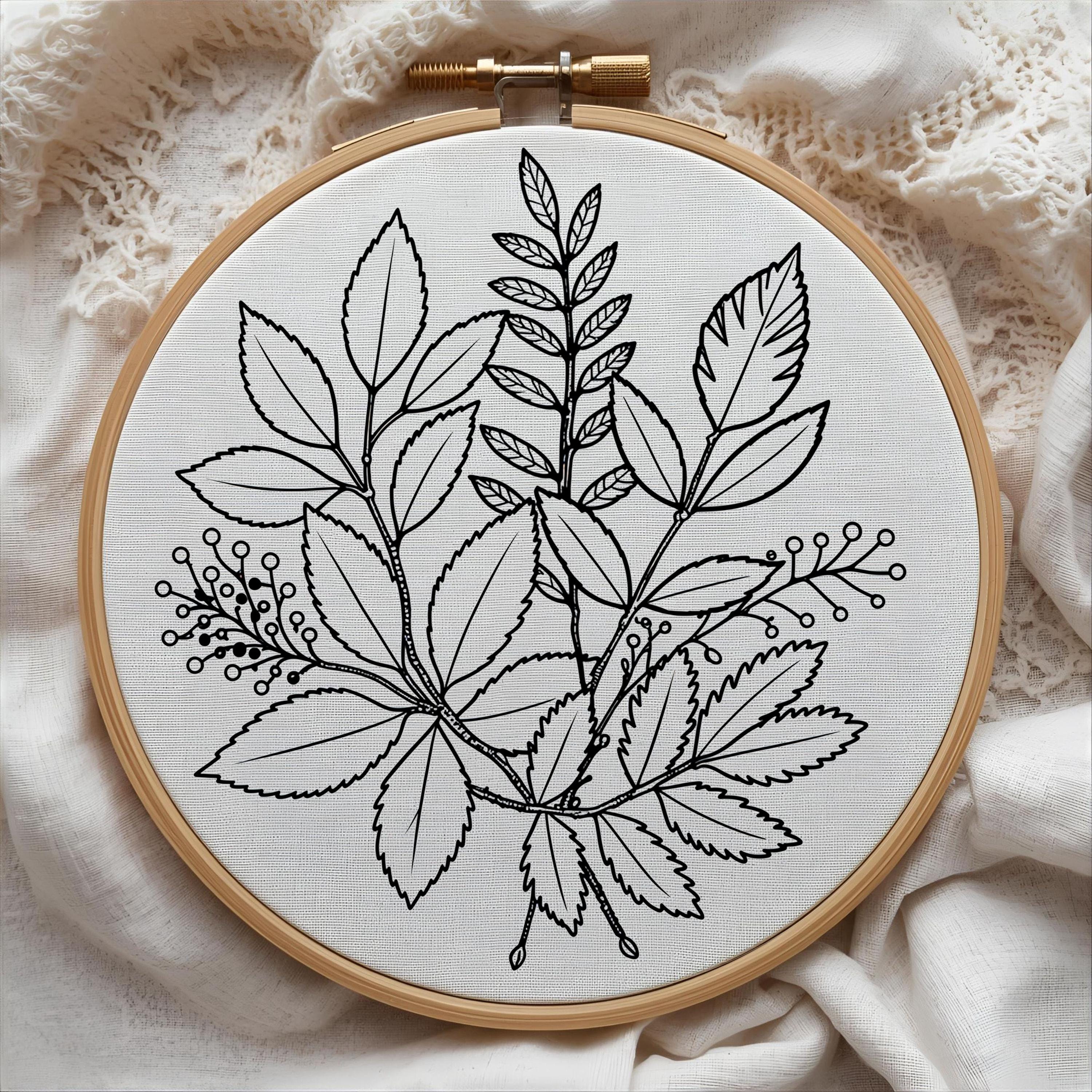 Botanical Embroidery Pattern PDF | Floral & Leaf Hoop Art (digital ...