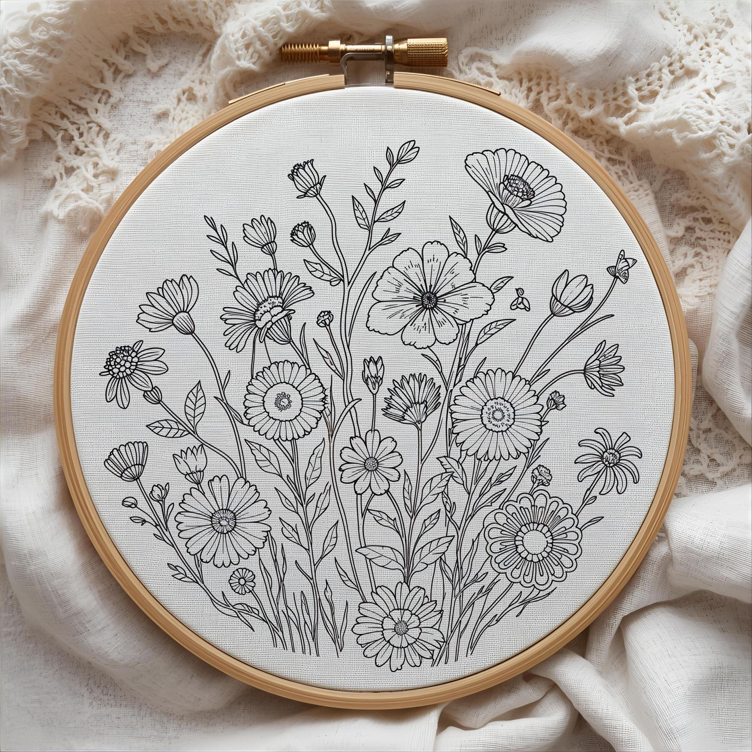 Minimal Wildflower Embroidery Pattern PDF | Simple Botanical Hoop Art ...