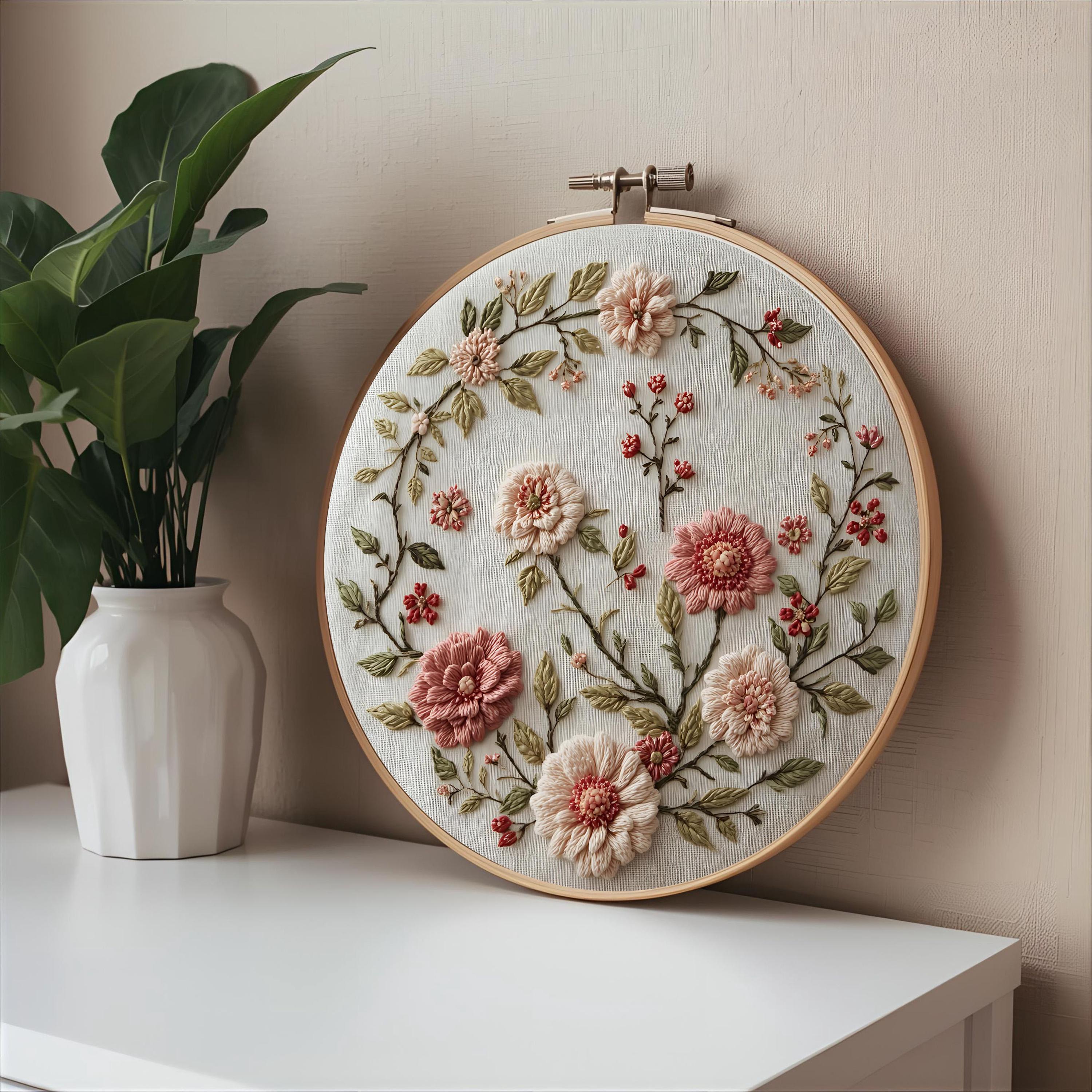 Boho Pastel Floral Embroidery Pattern | Delicate Flower Hoop Art | Soft ...