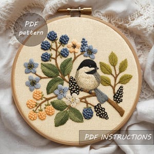 Bird & Berries Embroidery Pattern | Woodland Hoop Art (PDF Pattern)