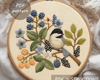 Bird & Berries Embroidery Pattern | Woodland Hoop Art (PDF Pattern)