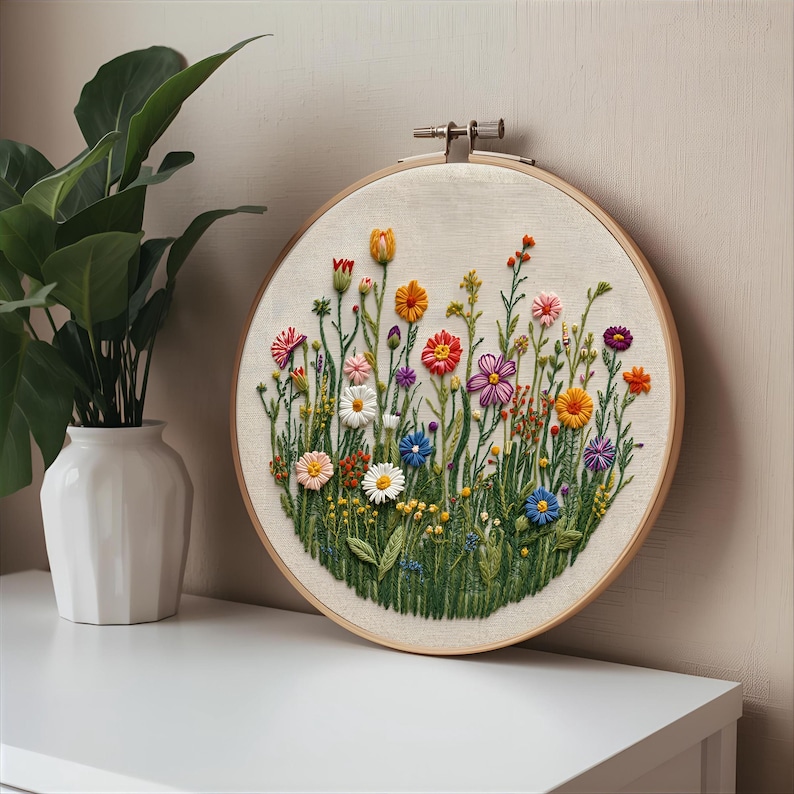 Wildflower Meadow Embroidery Pattern PDF | Soft Floral Hoop Art ...