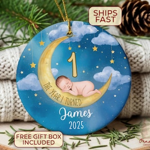 Baby Boy Christmas Ornament: Sleeping on Moon - Personalized Keepsake 2025