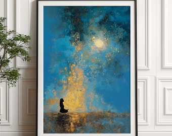 Moonlight Meditation Art Print, Spiritual Zen Decor, Mindfulness Poster (Physical Print)
