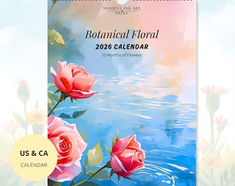 Calendari da parete botanici e floreali 2026, fiori ad acquerello, calendario naturalistico di 12 mesi