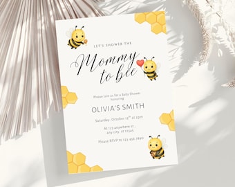 Mommy to Bee Baby Shower Invitation Template: Editable Bumble Bee Invite (Digital Download)