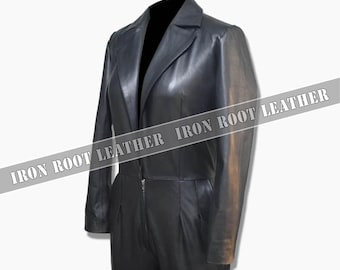 Britney Black Leather Catsuit for Women – Genuine Sheepskin Slim Fit Jumpsuit