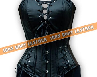 Black Sheepskin Leather Corset Top