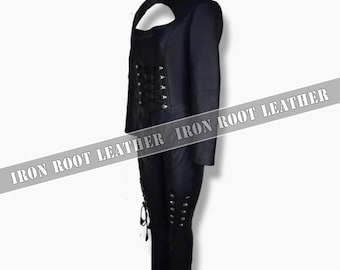 Kesha Black Leather Gothic Catsuit – Women’s Lace-Up Genuine Leather Bodysuit