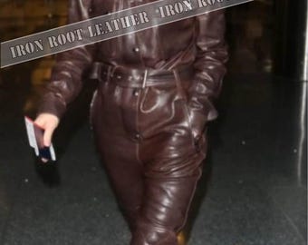 Women’s Brown Genuine Leather Jumpsuit – Handmade Slim Fit Biker Leather Outfit