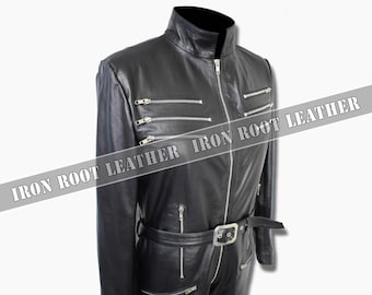 Judi Black Leather Belted Catsuit