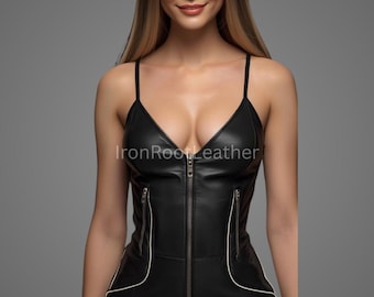 Black Leather Jumpsuit for Women – Genuine Leather One Piece Outfit