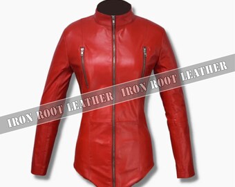 Arya Red Leather Bodysuit – Women’s Genuine Leather Zip-Up Fashion Catsuit