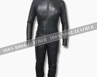 Women’s Black Leather Catsuit – Handmade Slim Fit Genuine Leather Jumpsuit