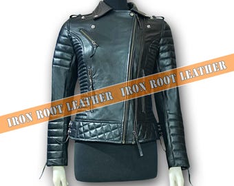 Women’s Quilted Black Leather Moto Jacket
