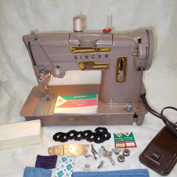 Vintage 1960s Singer Style-O-Matic 328K Sewing Machine-Heavy Duty w/Manual/Few Attachments/9 Cams/Working Light