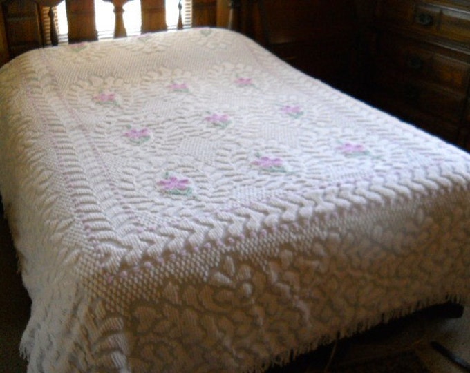 Vintage White Chenille Bedspread With Lavender Flowers and Etsy