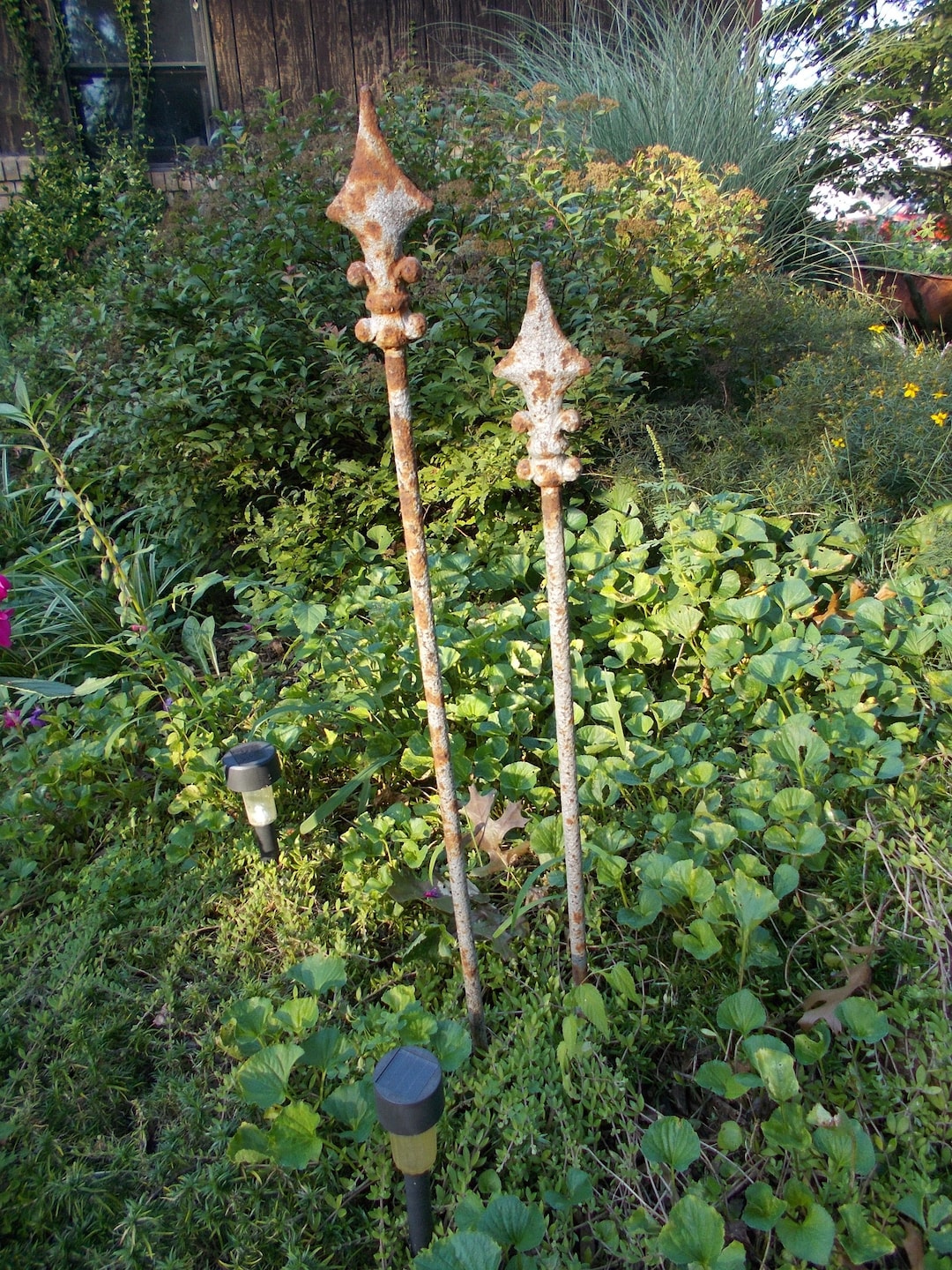 2 Antique Cast Iron Fence Finials With Stakesrusticprimitivegarden