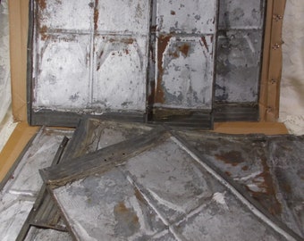 8 Rustic Antique Galvanized Tin Metal Ceiling Tiles-Architectural Salvage 19" x 13"--Repurpose/Reclaim/Farmhouse Decor/Kitchen Backsplash