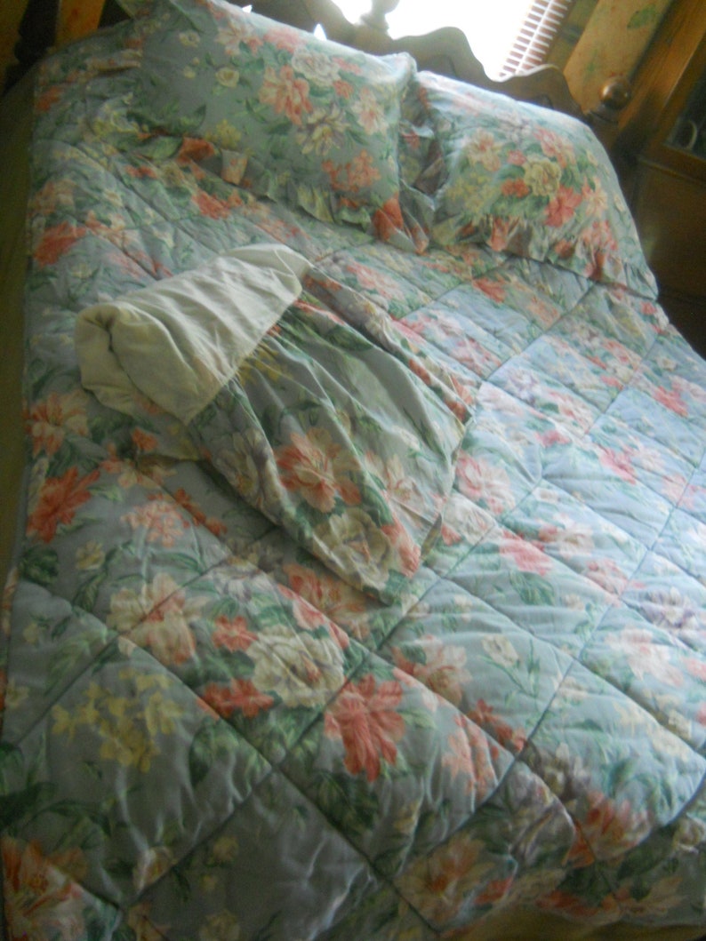 Vintage Crown Crafts Blue Floral Comforter Etsy