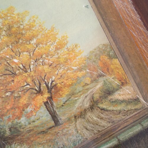 Vtg HOMCO Home Interior Window Pane Framed shops Picture-Rustic-Autumn-Farm-Fall Scenes-B Mitchell Artist-25 1/2x24 1/2