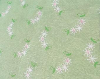 Vintage Mint Green Sheer Flocked Fabric-Tiny White Daisies/Pink Centers-73" Lx 44" W