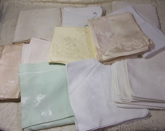 64 Vintage Cloth Napkins-Linen/Cotton-Damask-Embroidery-Made in Japan-Mums-Iris-Most are Unused