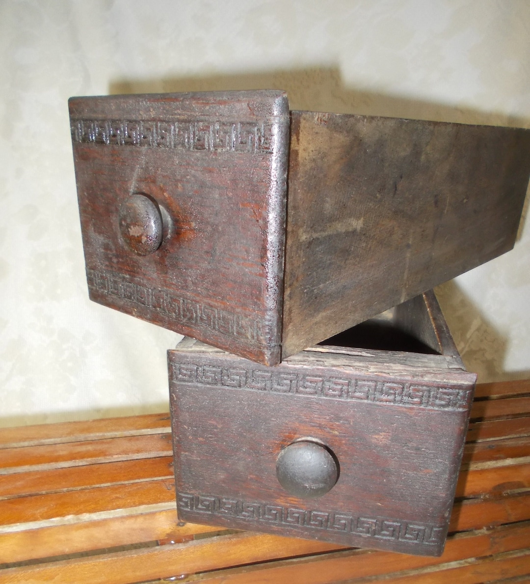 Greek Drawer Reduced-pair of Antique Treadle Sewing Machine Oak Drawers With Greek ...