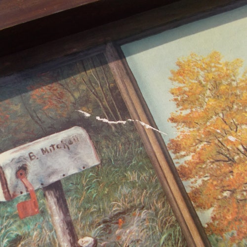 Vtg HOMCO Home Interior Window Pane Framed shops Picture-Rustic-Autumn-Farm-Fall Scenes-B Mitchell Artist-25 1/2x24 1/2