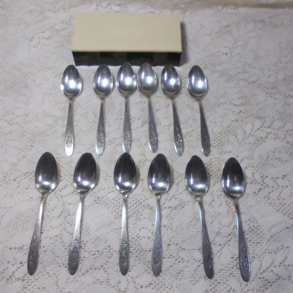 12 Community Plate Silverplate Teaspoons-Bird of Paradise with Plastic Case-1923