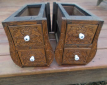4 Ornate Antique Singer Treadle Sewing Machine Oak Drawers with Frames--Oak Leaves and Acorns