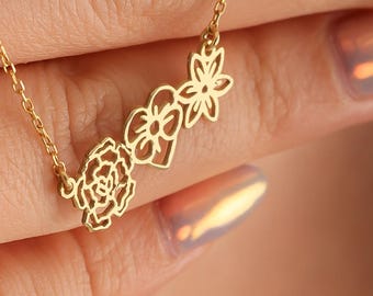 Christmas Gift for Mom, Personalized Flower Bouquet Necklace