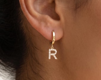 Initial Drop Earrings • Personalized Letter Huggie Hoops • Alphabet Dangle Earrings • Custom 14K Gold Jewelry • Unique Bridesmaid Gift Idea