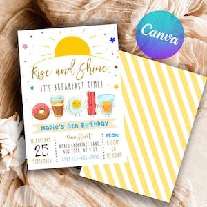 EDITABLE Breakfast Birthday Invitation, Rise and Shine Birthday Invitation, Breakfast Invitation, Breakfast Birthday Party, Pajama Party
